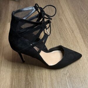 Elegant Black Lace-Up Pointed Toes Heels Old Money, Chic and Minimalist Style
